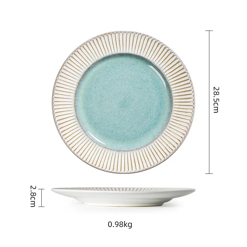 European Style Simple Western Steak Plate Creative Relief Home round Ceramic Flat Dish Eco-Friendly Restaurant Dish