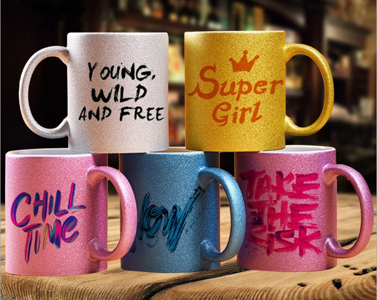 Custom Ceramic Coffee Mugs Glitter Thermal Transfer Sublimation Cup 11oz Customizable Shimmer Coffee Cups