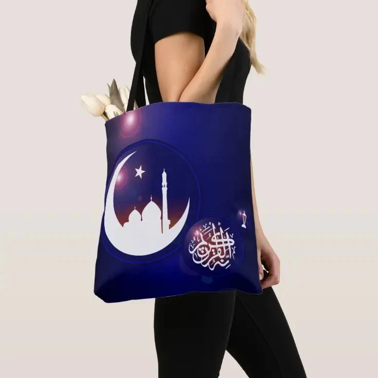 Рамадан Карим Волшебный Фонарь Ид Мубарак Ночная Ткань Продуктовая Холщовая Сумка Красочная Радуга Многоугольная Мечеть Ид Бюджетная Большая Сумка