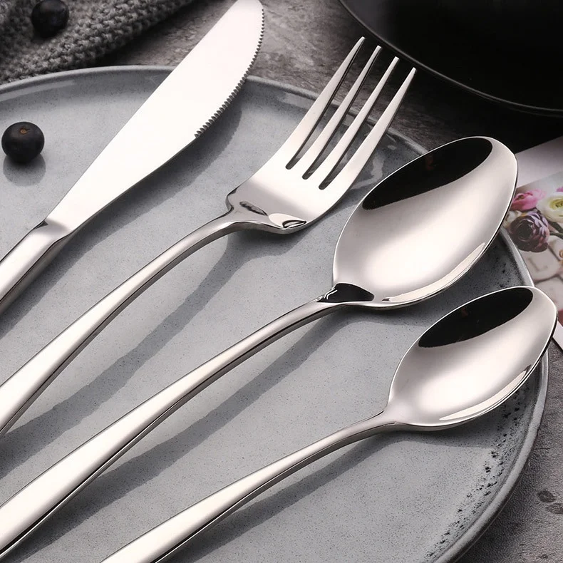 Серебряный набор столовых приборов из нержавеющей стали, вилка, ложка, нож для свадьбы, ресторана, отеля, посуда, оптовая продажа