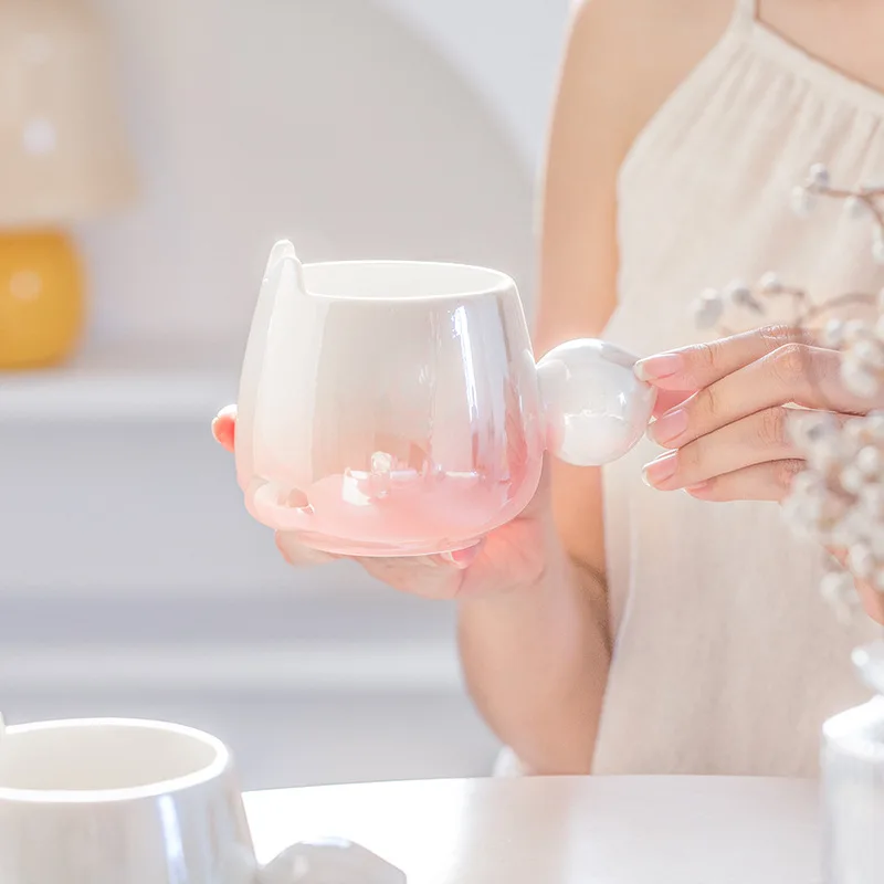 Цвет распыления, керамическая кружка для мороженого, кофе, кошачьи уши, Alibaba, лидер продаж, высококачественная домашняя миска для десерта, чашка для завтрака, чашки для чая с молоком