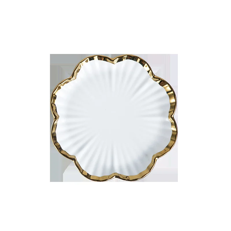 European Style Gold-plated Ceramic Tableware Western Dessert Plate Wedding Restaurant Household Dinnerware Wholesale
