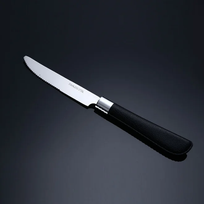 Набор посуды из нержавеющей стали, 24 предмета, новый нож, вилка и ложка с кожаной ручкой для отеля