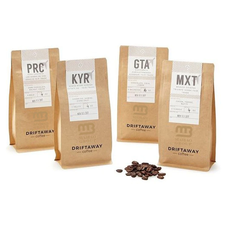 Изготовленные на заказ термосвариваемые крафт-бумаги, алюминиевая фольга, 1 кг, упаковочные пакеты для кофейных зерен, стоячий упаковочный мешок, 1 фунт, кофейный мешок с клапаном