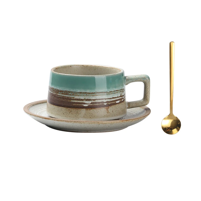 High Quality  Retro Style 300ml Porcelain Coffee Mug and Saucer Ceramic Coffee Cup Set