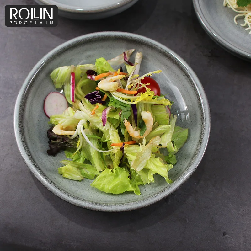 Домашний декор, фарфоровые керамические тарелки по индивидуальному заказу, гостиничные принадлежности, тарелки с принтом, посуда с логотипом, ресторан, каменные серые обеденные тарелки