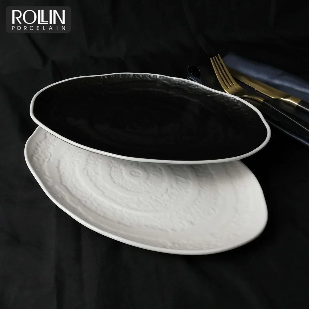 Оптовая продажа дорожной посуды Hotel Platos Para Restaurantes Керамический сервиз в западном стиле Черная фарфоровая посуда