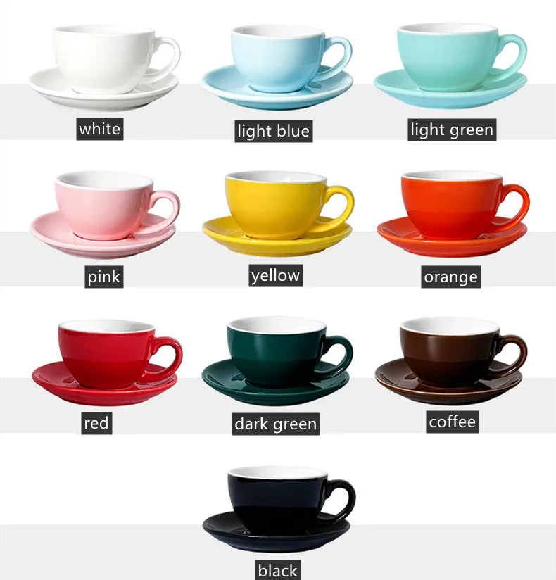 Customized Ceramic Mug Saucer Set Tea Water Colored Glazed Latte Cappuccino Cups Reusable Porcelain Espresso Mugs Printed Logo