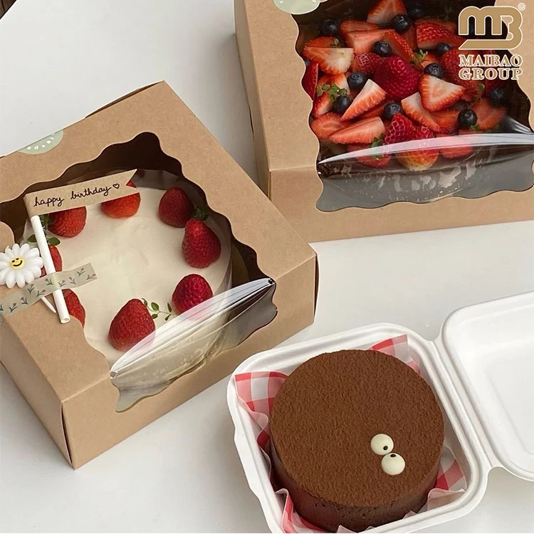 Оптовые коробки для торта послеобеденного чая, изготовленная на заказ коробка для десерта Тирамису с прозрачной крышкой, упаковочная бумажная коробка для шоколадного десерта
