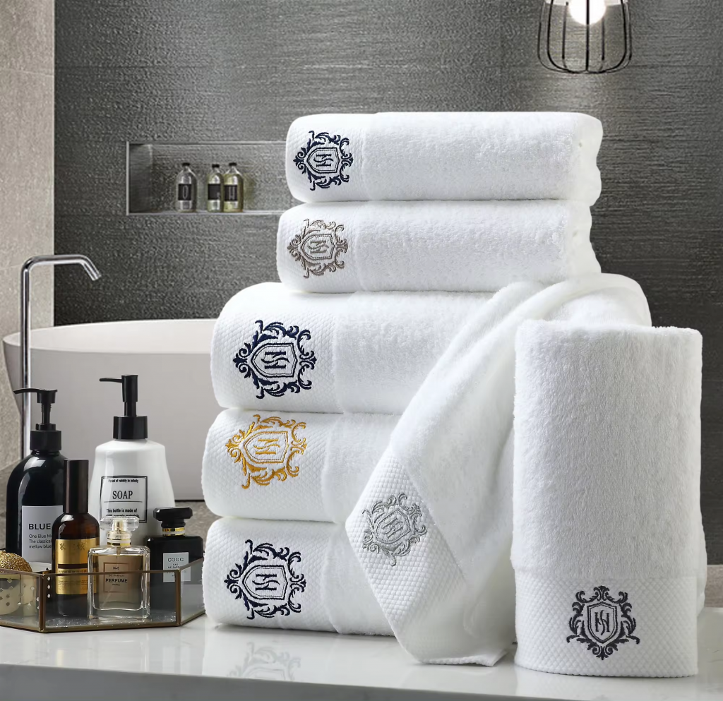 Customized 100% Cotton Terry Luxury Bath Towels Solid Color White Hotel Towels Embroidered Logo Knitted Disposable Towel Sets