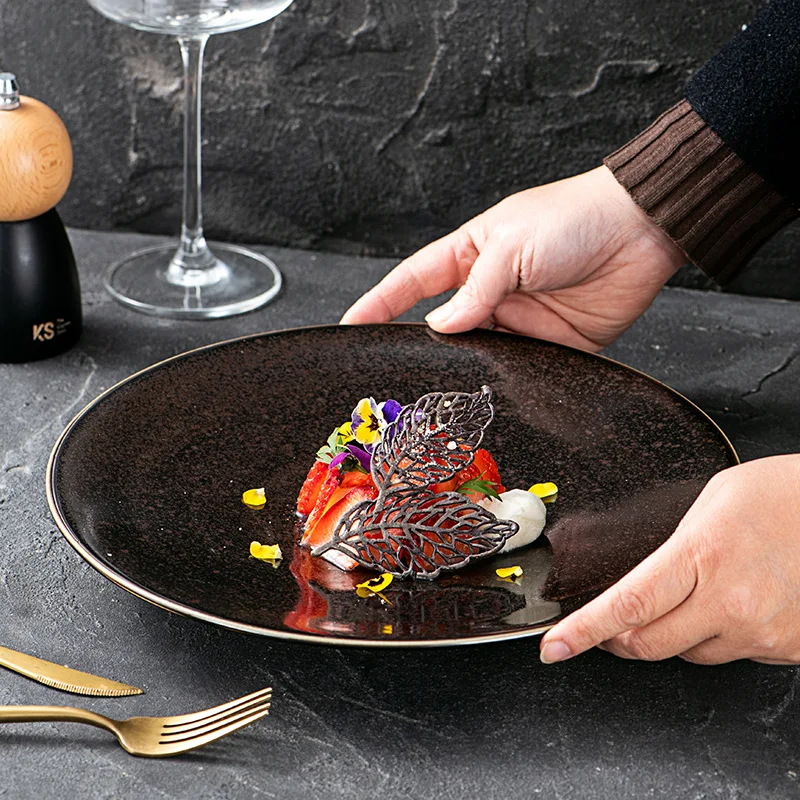 Винтажная ретро кухонная и настольная посуда для дома Керамика OEM логотип Vajilla Platos тарелка посуда тарелки в форме глазури