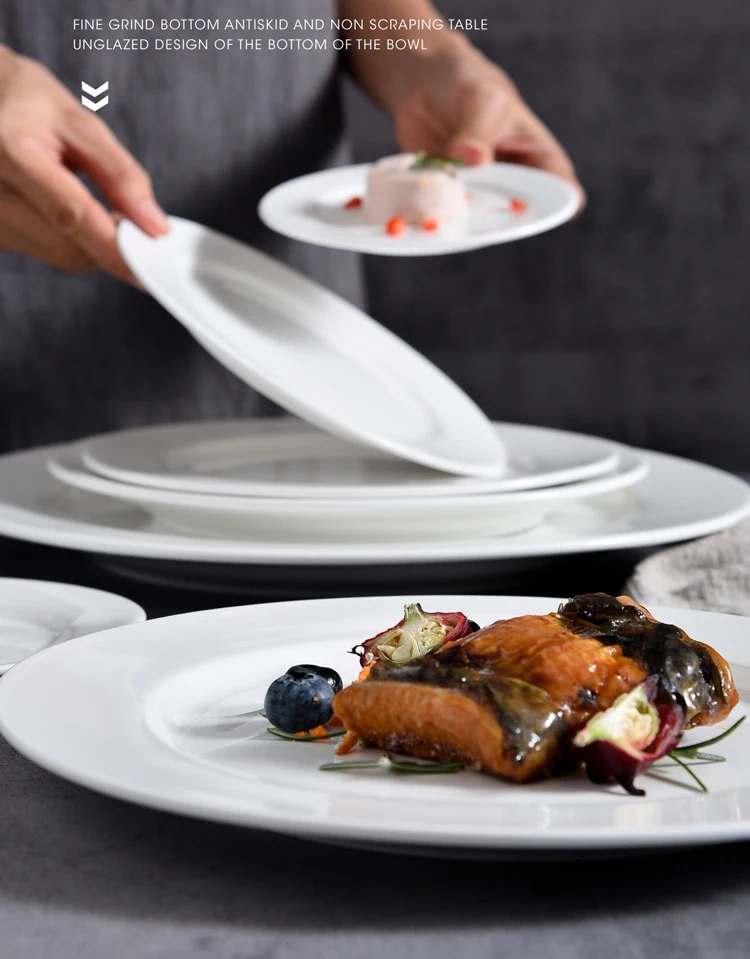 Bulk Cheap Price Customized Ceramic Plate  White Hotel Round Ceramic Porcelain Dinner Plates Set for Restaurant