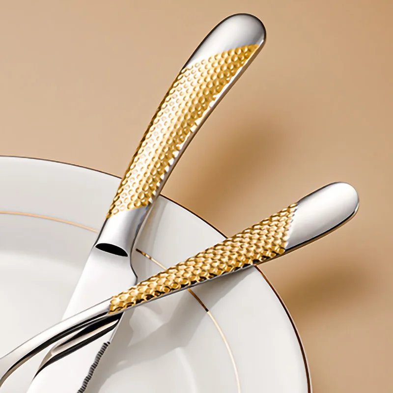 Luxury High Quality Silver and Gold Plated Stainless Steel Cutlery Set Steak Knife Fork for Home and Hotel for Parties Coffee