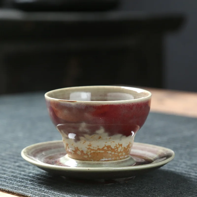 Vintage Rustic Style Pottery Ceramic Espresso Latte Coffee Mugs Ceramic Coffee Cup With Stoneware Saucer