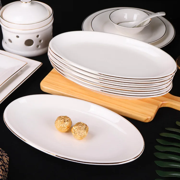 White Ceramic Oval Thick Home Fish Plate Big  Food Dish Ceramic Fish Plates