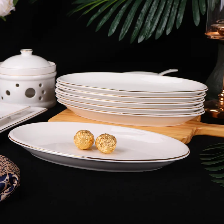 White Ceramic Oval Thick Home Fish Plate Big  Food Dish Ceramic Fish Plates