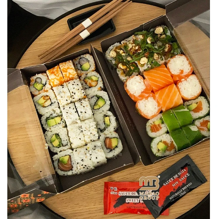 Изготовленная на заказ коробка для упаковки сладкой еды из крафт-бумаги, одноразовая упаковка для суши на вынос, контейнеры для еды в ресторане, коробка для фаст-фуда