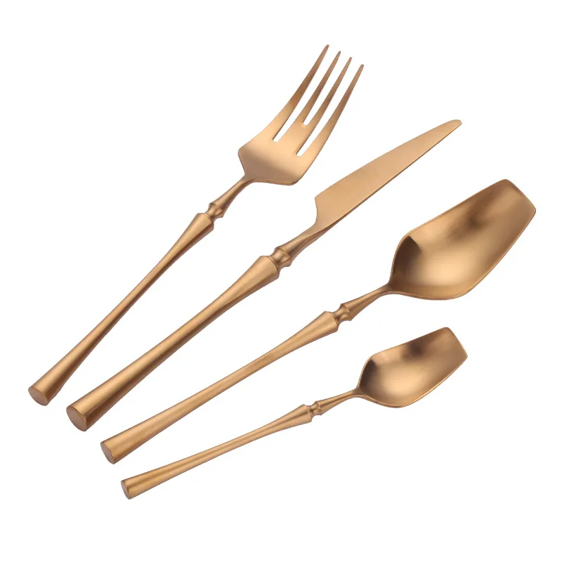 Factory Direct Fork and Knife Gold Plated 4pcs Flatware Spoon and Fork Set Stainless Luxury Knife and Fork Set for Wedding Gifts