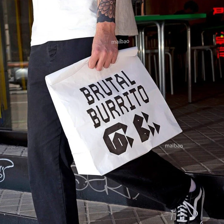 Оптовая продажа, белый, коричневый, крафт-бумажный пакет для выпечки, пищевой бургер, сэндвич, жареная курица, бумажный пакет, доставка обеда, бумажные пакеты для продуктов питания