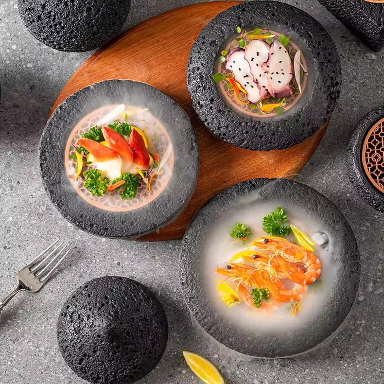 Wholesale Molecular Cuisine Dinner Plate New Design With Dry Ice Cement Rock Meteorite Planet Appeal for Serving Dishes & Plates
