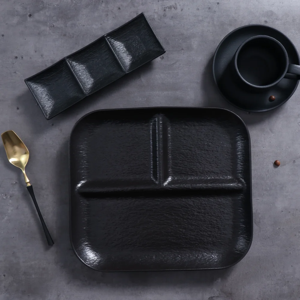 Посуда для ресторана, черно-белая, цвета на заказ, тарелка с 3 отделениями, блюдце, сервировочная посуда для кейтеринга