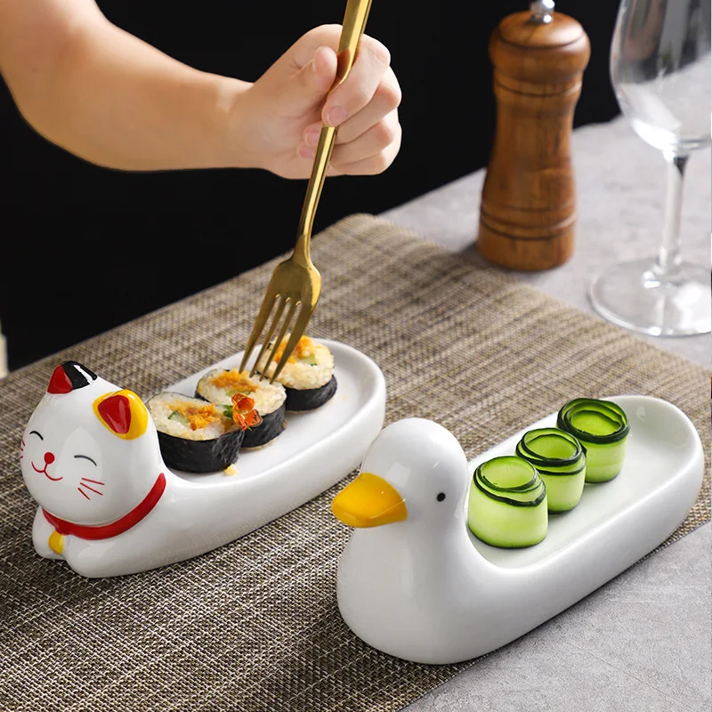 Japanese Creative Restaurant Serving Cat Duck Plate Cute Ceramic Sushi Bowls Dishwasher Safe Customized for Party Occasions