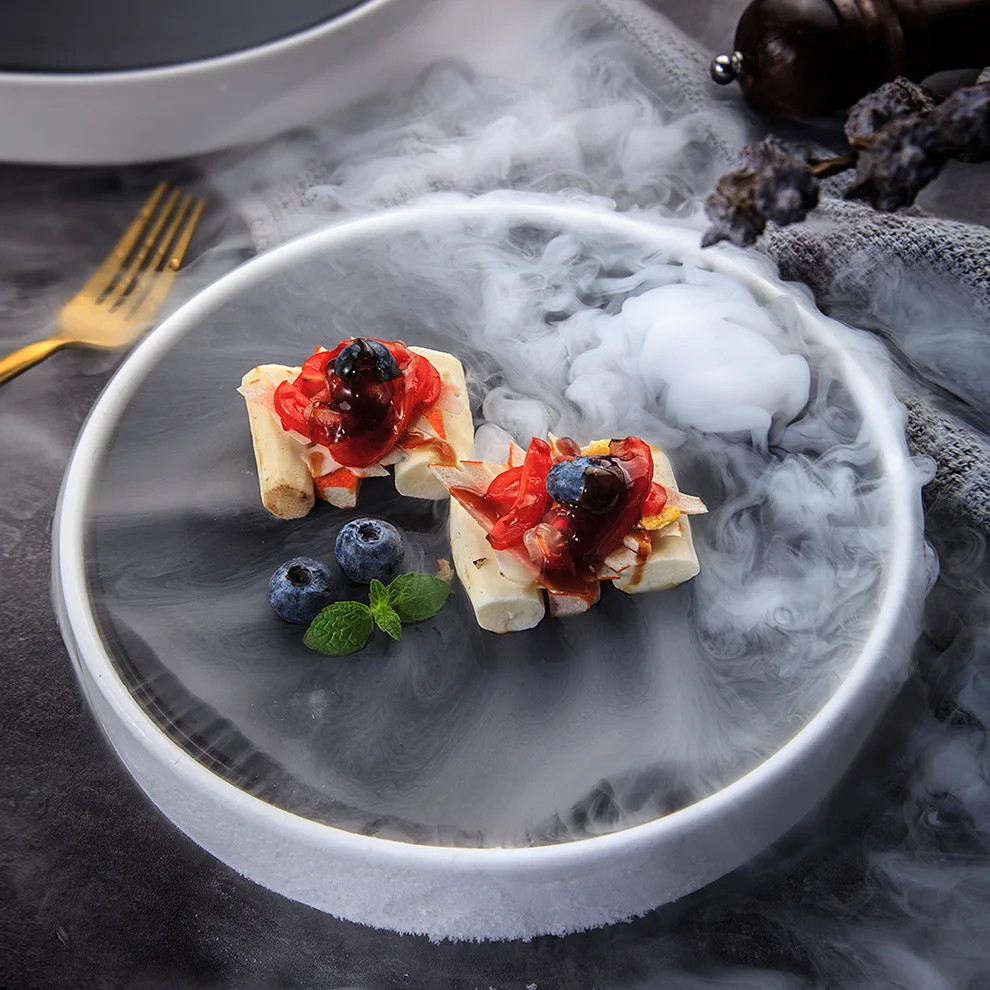 Artistic Concept Ceramic Dish Volcanic Stone Hotel Tableware Planet-Shaped Ice Plate Sushi Seafood Presentation Sustainable