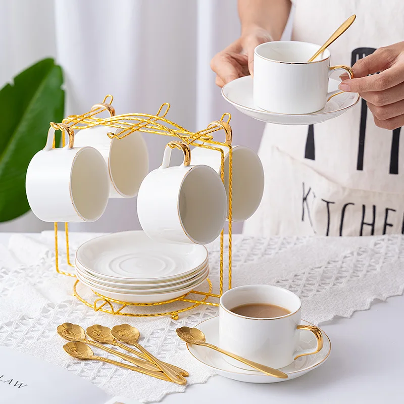 European Nordic Style Cup and Saucer Style Luxury Home Coffee Ceramic Mug Set of 6 Gift Box Set