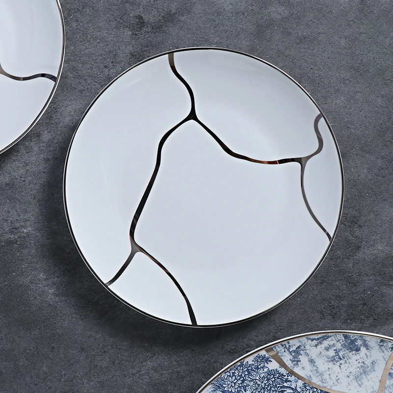 Синий и белый костяной фарфоровый обеденный сервиз для отелей, посуда, фабричная посуда, набор тарелок, роскошный набор столовой посуды