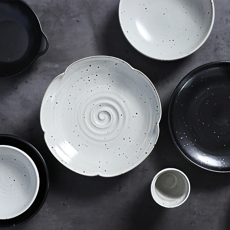 Керамический белый черный набор тарелок, набор посуды, фарфоровая посуда, 16 шт., керамический фарфоровый обеденный набор для мероприятий, посуда и тарелка