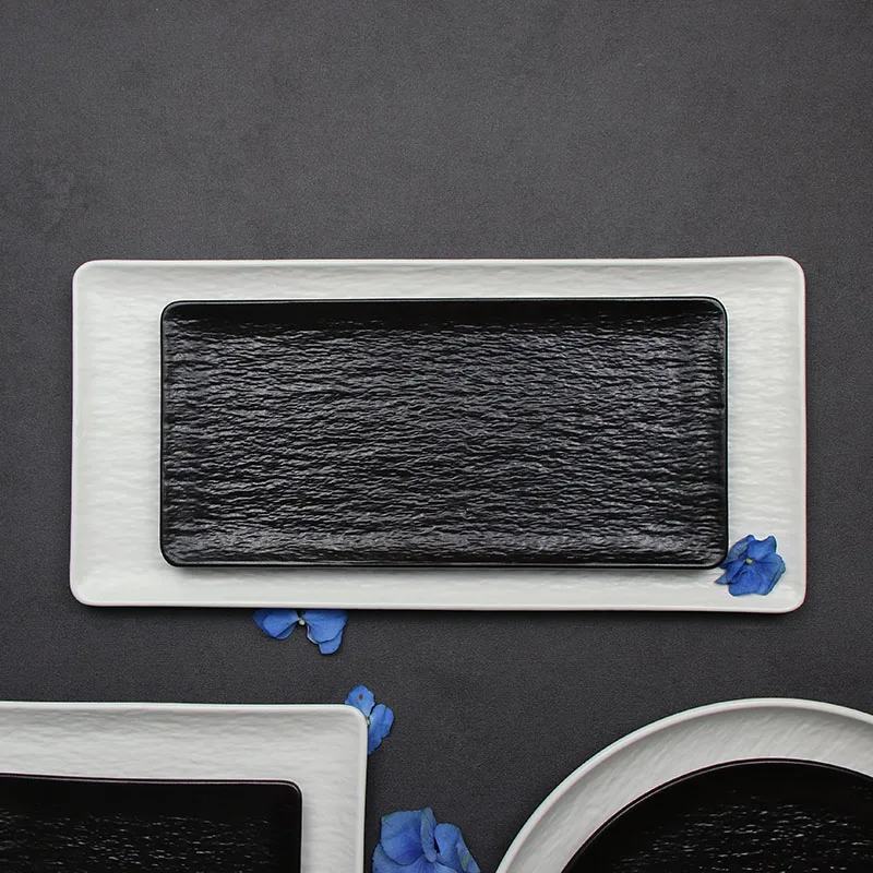 Посуда для ресторана, посуда, черно-белая фарфоровая посуда, фарфоровый японский обеденный набор, прямоугольные тарелки для суши для ресторана отеля