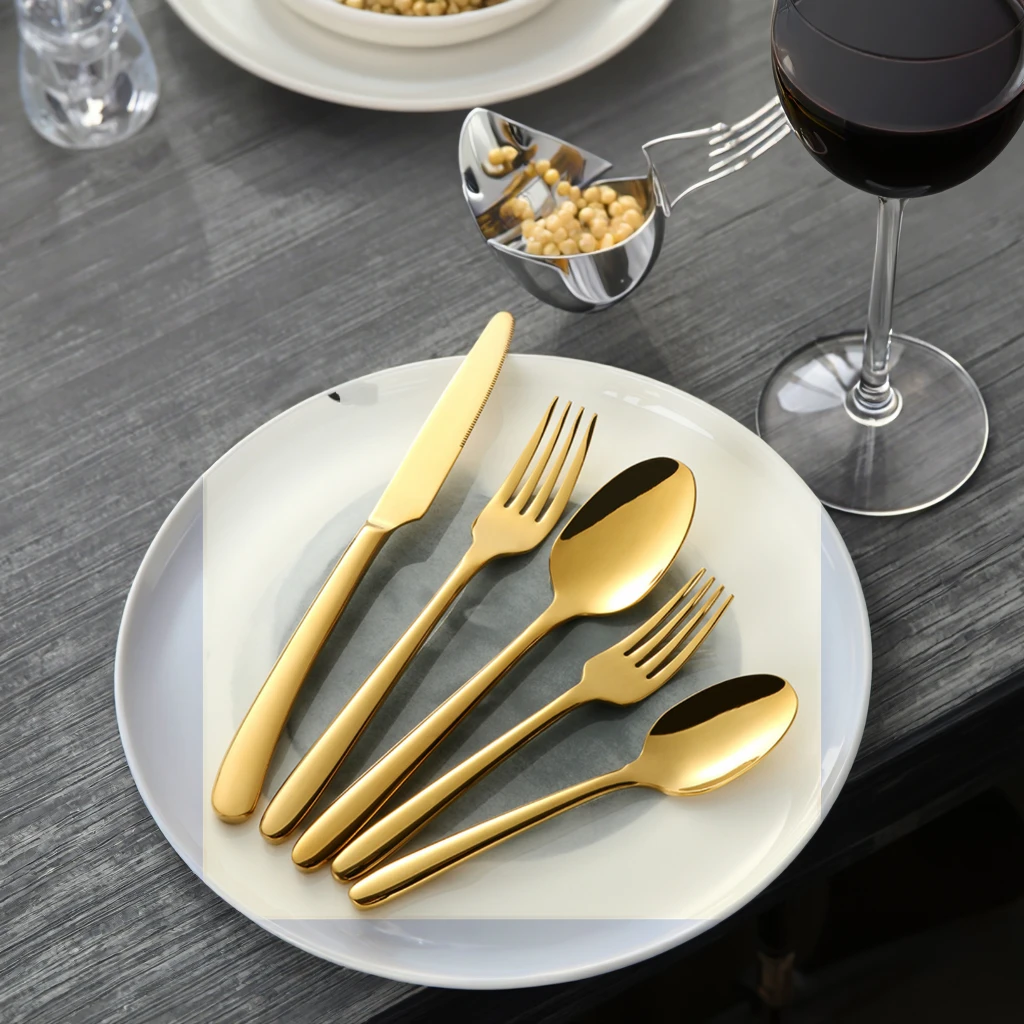 Свадебный набор столовых приборов Роскошный позолоченный набор столовых приборов с черной ручкой