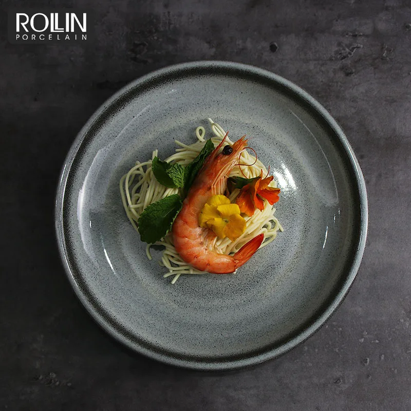 Домашний декор, фарфоровые керамические тарелки по индивидуальному заказу, гостиничные принадлежности, тарелки с принтом, посуда с логотипом, ресторан, каменные серые обеденные тарелки