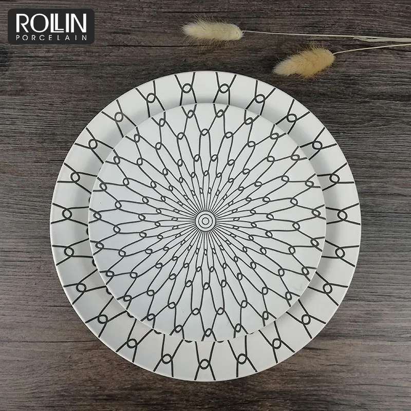 Новый дизайн, белая, черная керамическая фарфоровая наклейка, боковая тарелка, столовая посуда, обеденный набор