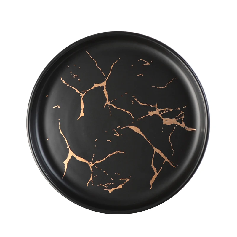 Поставщик столовой посуды Посуда Столовая посуда Керамическая тарелка из скандинавского мрамора Кухонные тарелки Черная мраморная тарелка