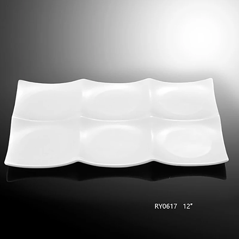 Оптовая продажа, керамическая тарелка с логотипом для шведского стола, посуда для общественного питания, ресторанная фарфоровая тарелка с 5 отделениями для отеля