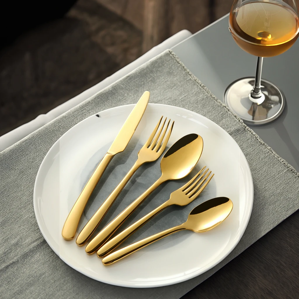 Свадебный набор столовых приборов Роскошный позолоченный набор столовых приборов с черной ручкой