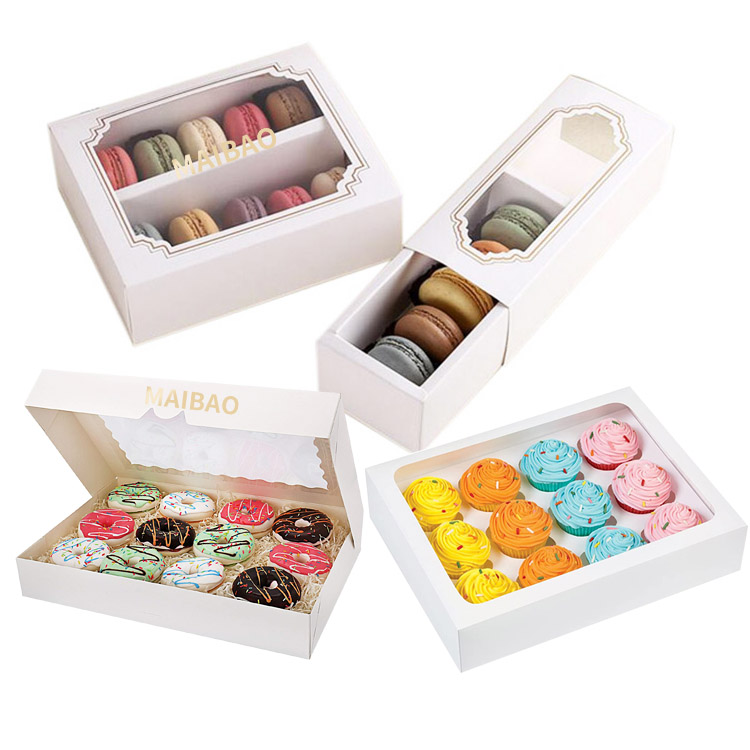 Оптовая продажа, коробка для упаковки печенья на заказ, коробка для печенья с прозрачным окном, подарочная коробка для выпечки для печенья/макарун/сладкого/пончика