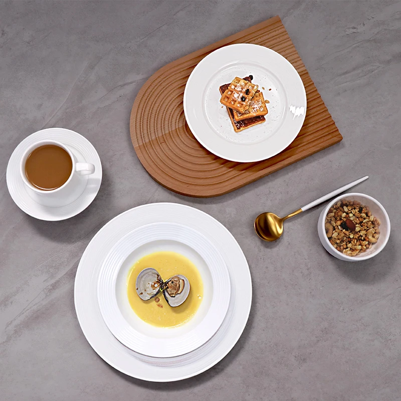 Посуда для отеля, тарелки для свадьбы, набор белых фарфоровых тарелок, керамическая посуда, фуршетная тарелка, набор столовой посуды для мероприятий, кейтеринга