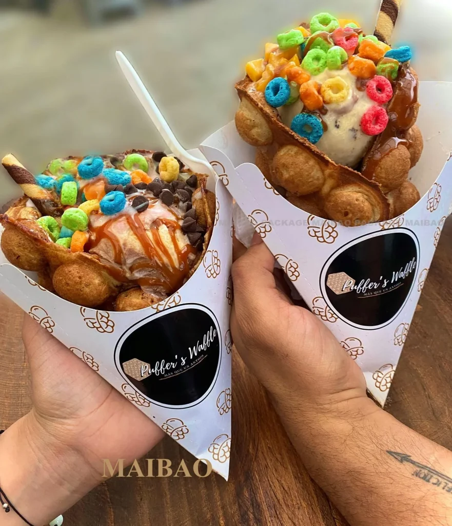 Печатная на заказ пузырьковая вафельная упаковка для мороженого Вафельная коробка для яиц Креповые конусы Пищевая пузырьковая вафельная бумага Держатель конусной упаковки