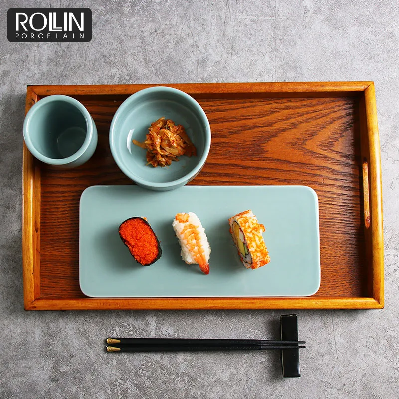 Производитель керамики Chaozhou, посуда для ресторана, керамический светло-голубой обеденный сервиз в японском стиле для ресторана