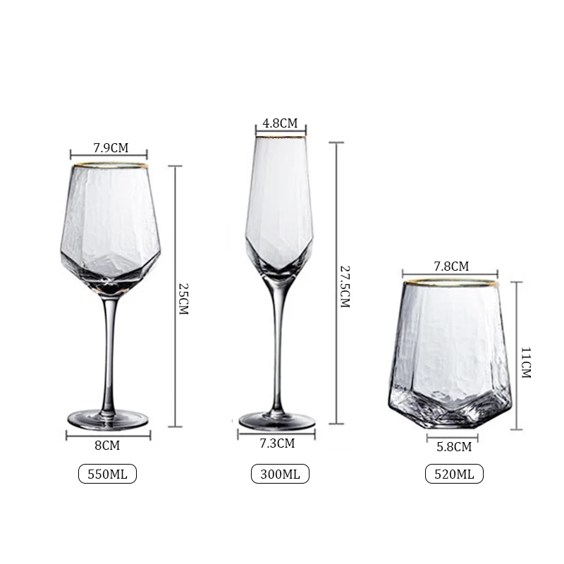 Подарочный набор бокалов для вина, оптовая продажа, бокалы для шампанского, прозрачные бокалы с золотой отделкой для вина для ресторана и отеля