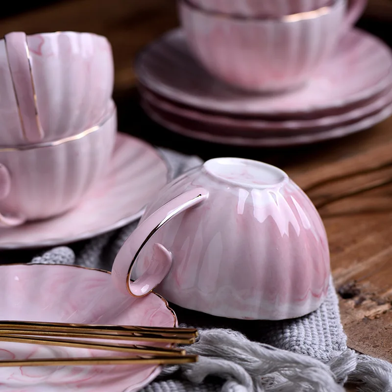 Nordic Coffee Gift Simple Afternoon Tea Marbled Color Pumpkin Cup and Saucer Ceramic Customizable Coffee Cup