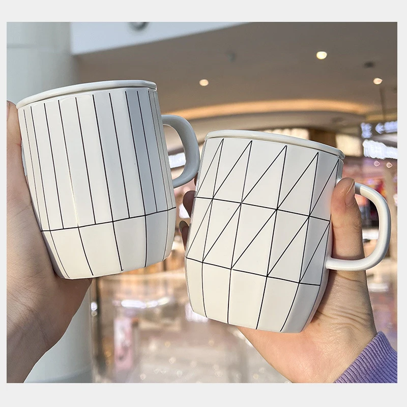 400ml Ceramic Elegant Mug With Lid Cover Spoon Home Office Reusable Coffee Cup