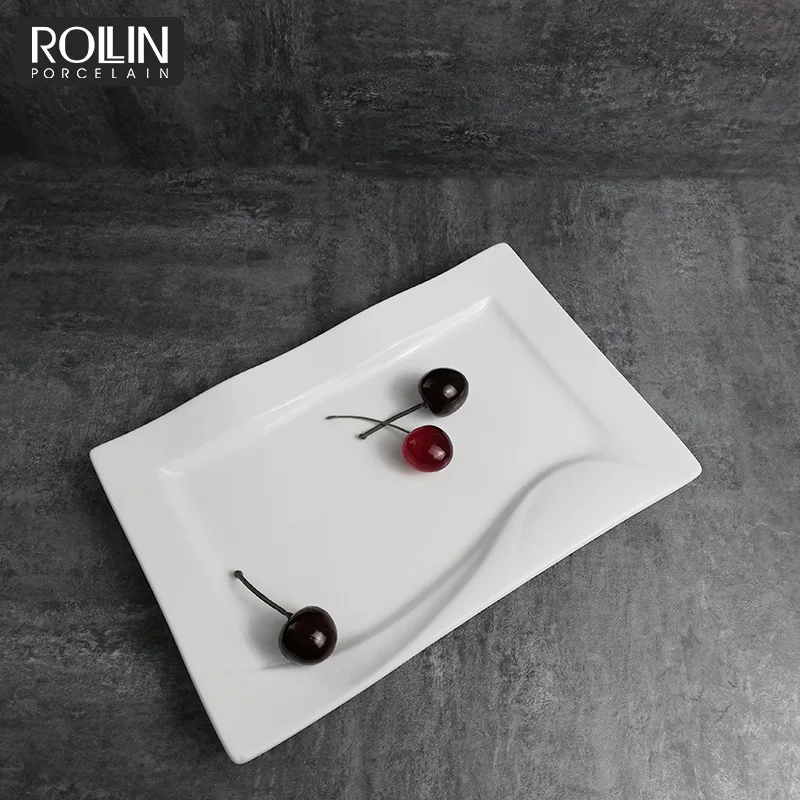 Оптовая продажа высококачественных фарфоровых прямоугольных фарфоровых тарелок для шведского стола