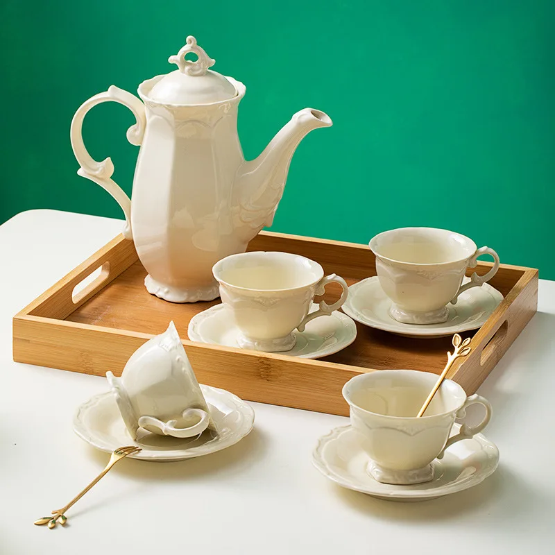 15 Pcs White Ceramic Coffee Cup Set Milk Pot Sugar Canister European Style Household Tea Cup British Afternoon Tea Set