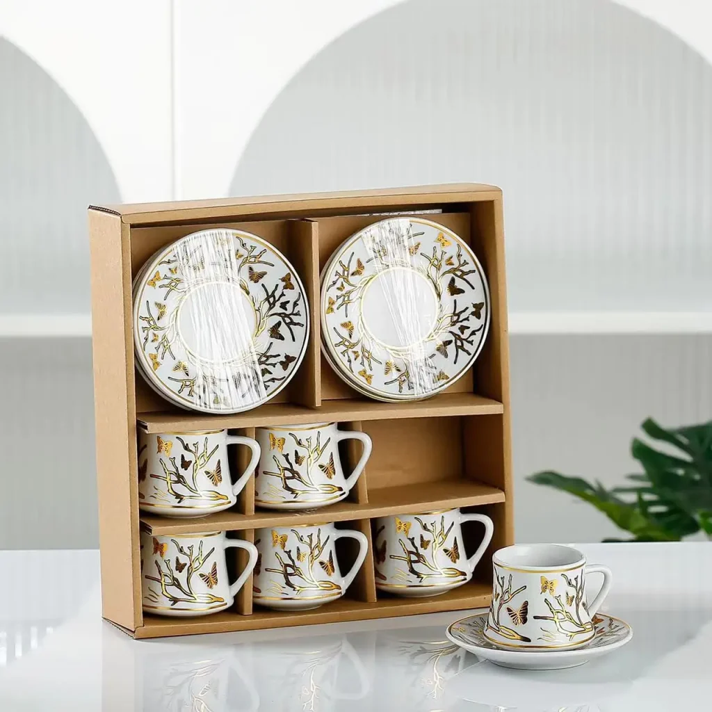 12pcs European Style Cups and Saucers Ceramics Expresso Coffee and Tea Gift Set