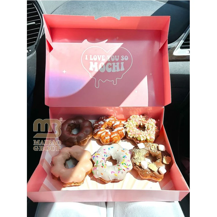 Розовый печатный дизайн, упаковка для закусок, хлебобулочных изделий, коробка для пончиков для выпечки на 12 пончиков, коробка для выпечки, мини-коробка для выпечки пончиков, индивидуальный логотип