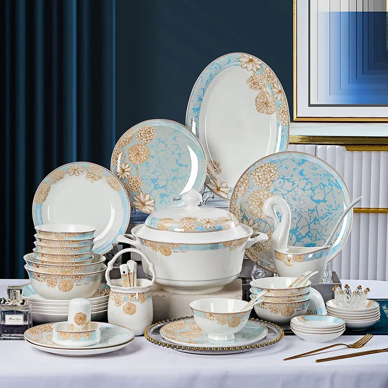 Modern Luxury China Dinnerware Ceramic Tableware for Home Restaurant Include Plates Bowls Wedding Dishes&plates  Sustainable