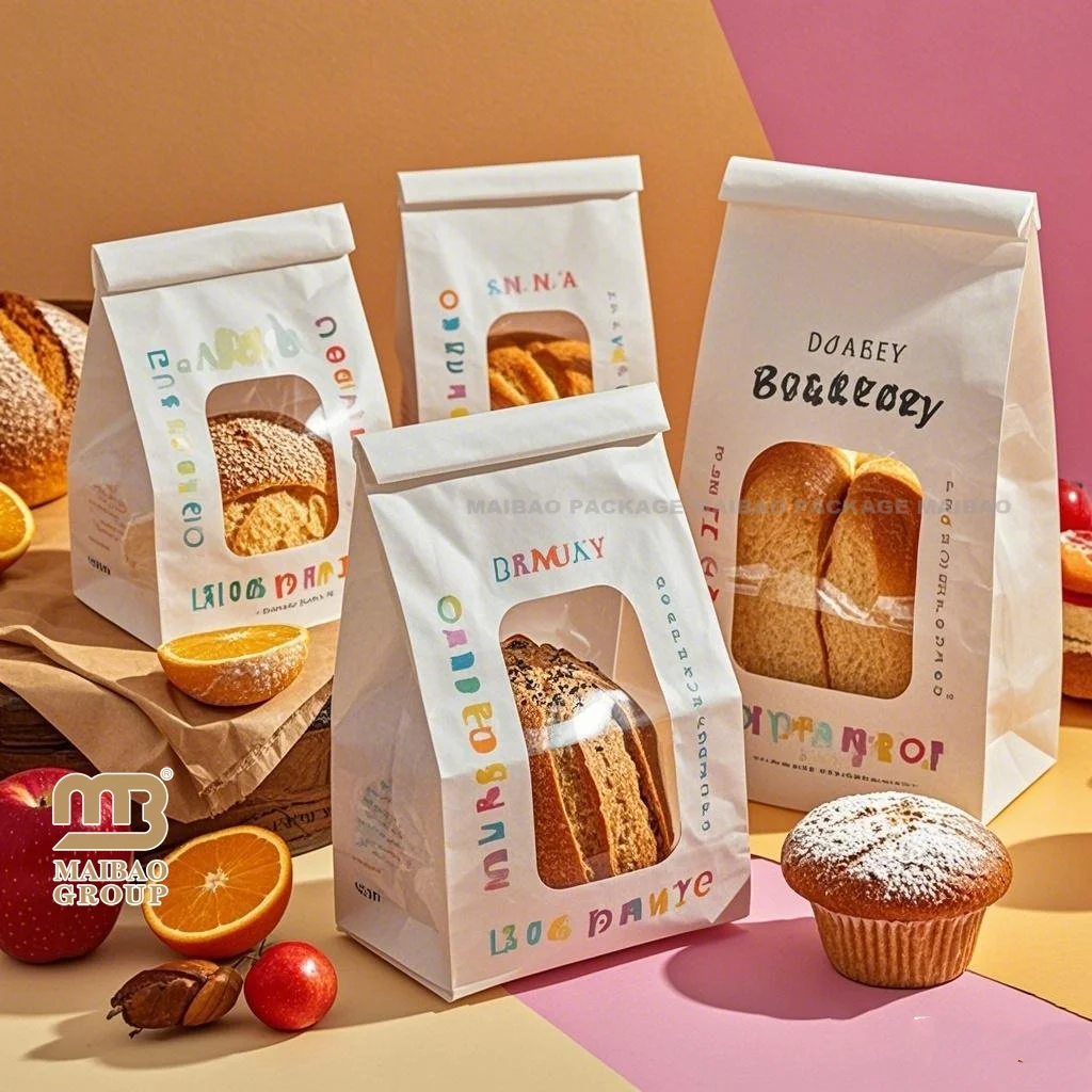 Изготовленный на заказ белый крафт-пакет для выпечки, жиронепроницаемая бумага, пакеты для печенья, хлеба с логотипом, бумажный пакет для обеда, сэндвичей, гамбургера, упаковки хлеба